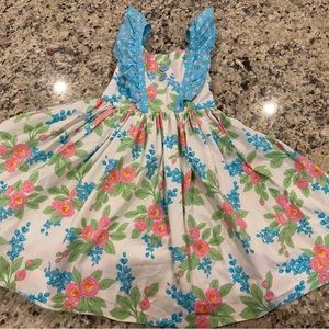 Eleanor Rose size 4-5 London Dress flower dress white, blue, pink and green